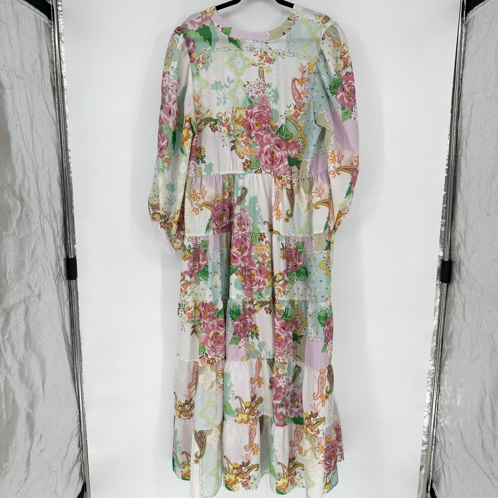 Eloquii Floral Patchwork Paisley Belted Maxi Dress Boho Botanical Women's 18 - Picture 3 of 7